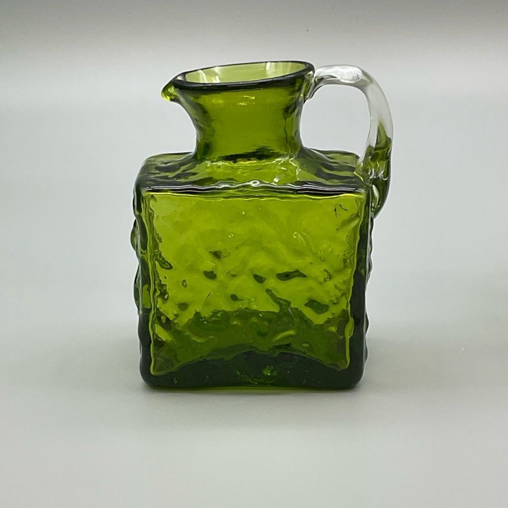 Vintage Pilgrim Hand Blown Applied Handle Glass Creamer Mini Pitcher